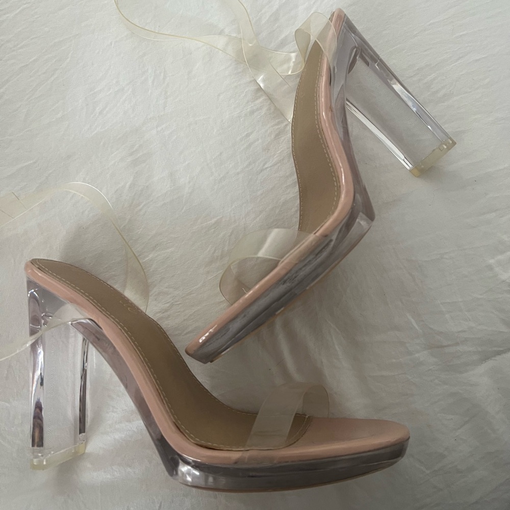 Never Worn- Clear Two Strap Heels with a Platform
